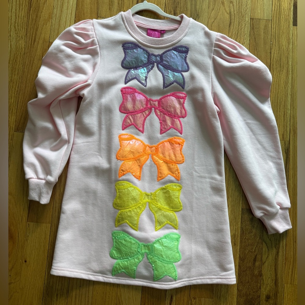 QUEEN OF SPARKLES Pink Tunic with Rainbow Bow Appliqués